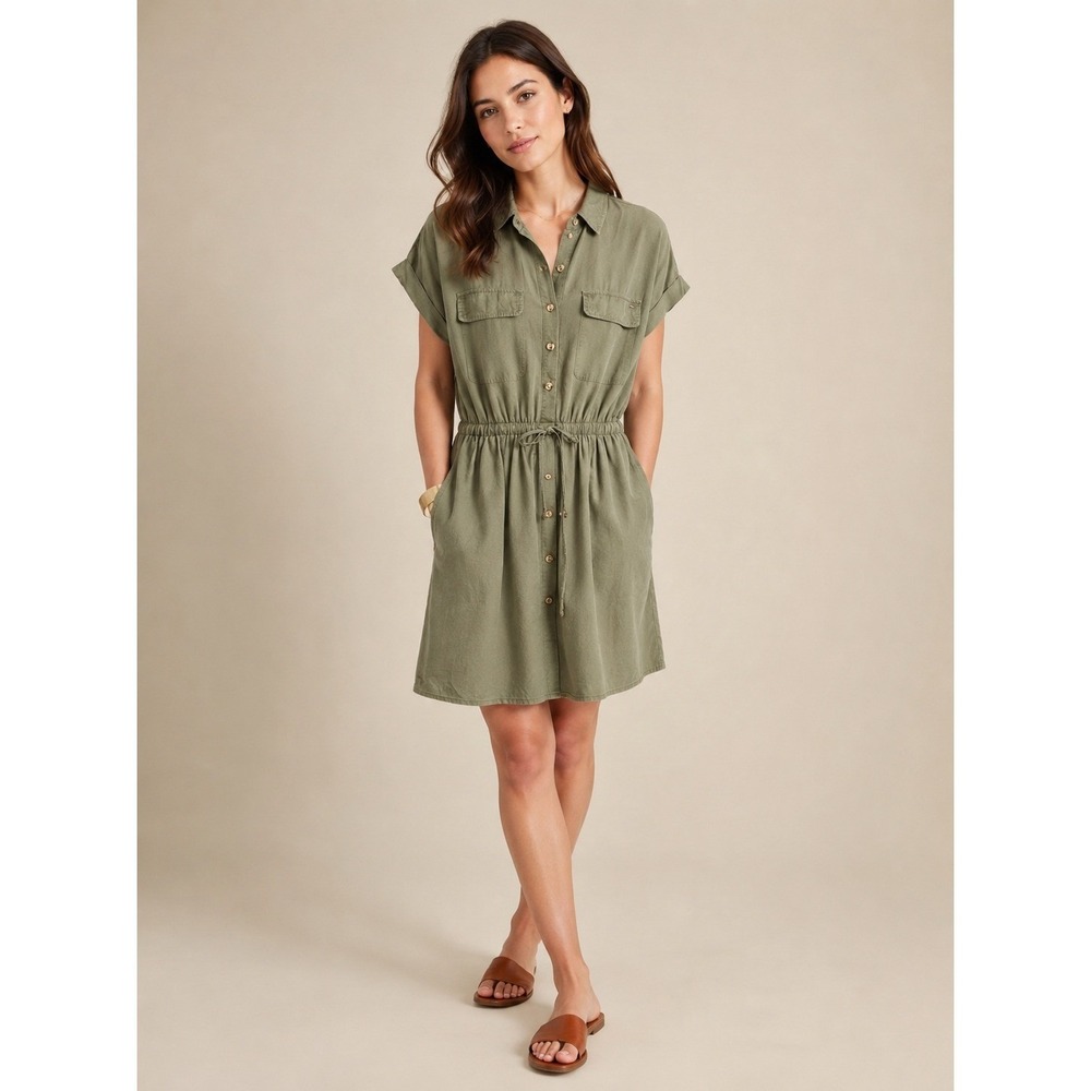 Tommy Hilfiger Womens Olive Green Shirt Dress Size 12 Safari Utility Mini Preppy